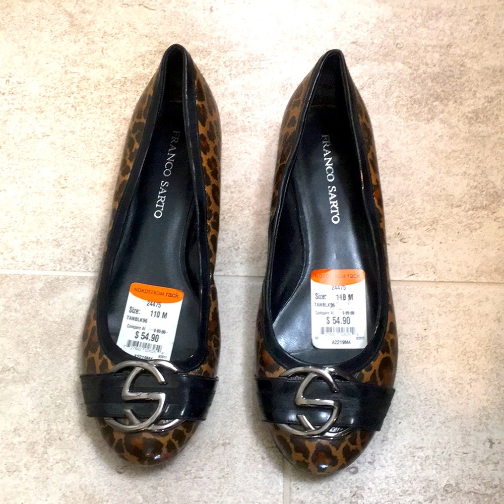 Franco Sarto 10 Leopard patent leather flats brown tan black